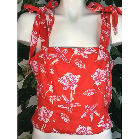 Joie NWT Linen Blend Red Tropical Floral Print Cropped Tank Top Size 8 - Picture 10 of 16
